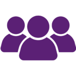 An icon consisting of three silhouettes of people, representing a group.
