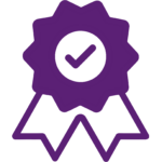 An icon of a ribbon with a tick mark on it, signifying "Mission."